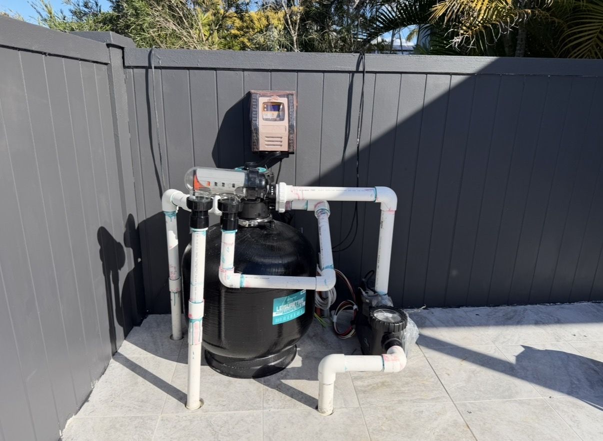 Pool equipment after a Blue Avenue Pools service and clean-up